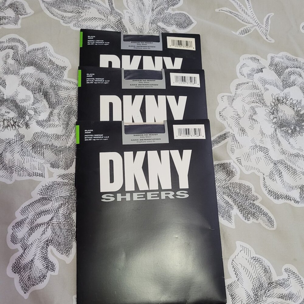 3 Pairs DNKY Sheer to the Waist Pantyhose Noir Size Small NWT
